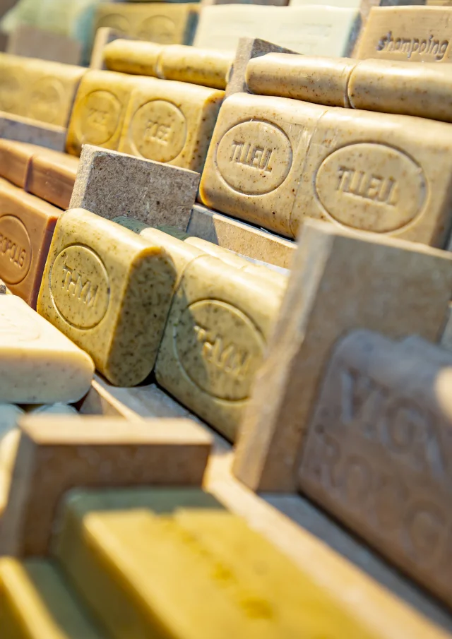 Visit to the Marinel soap factory. Jean-Luc Le Toquin and his son. Marin, Haute Savoie, March 1, 2021.